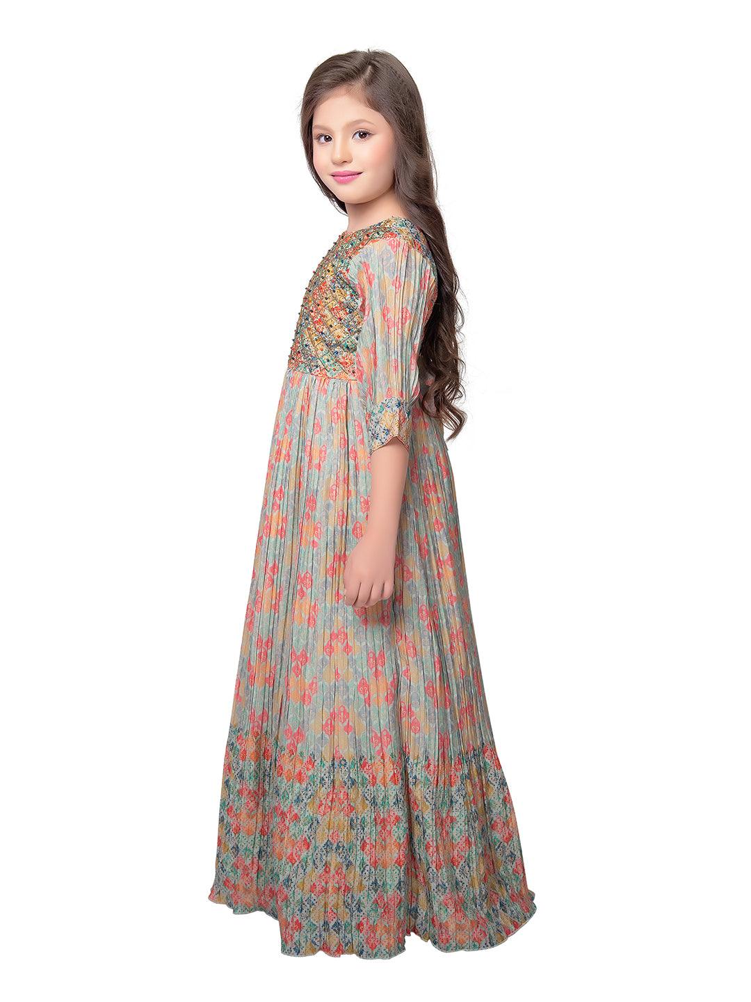 Printed Hand Embroidery Simple Yet Classic Gown For Girls - Betty Ethnic India - Gown - Betty Girls Wear Online