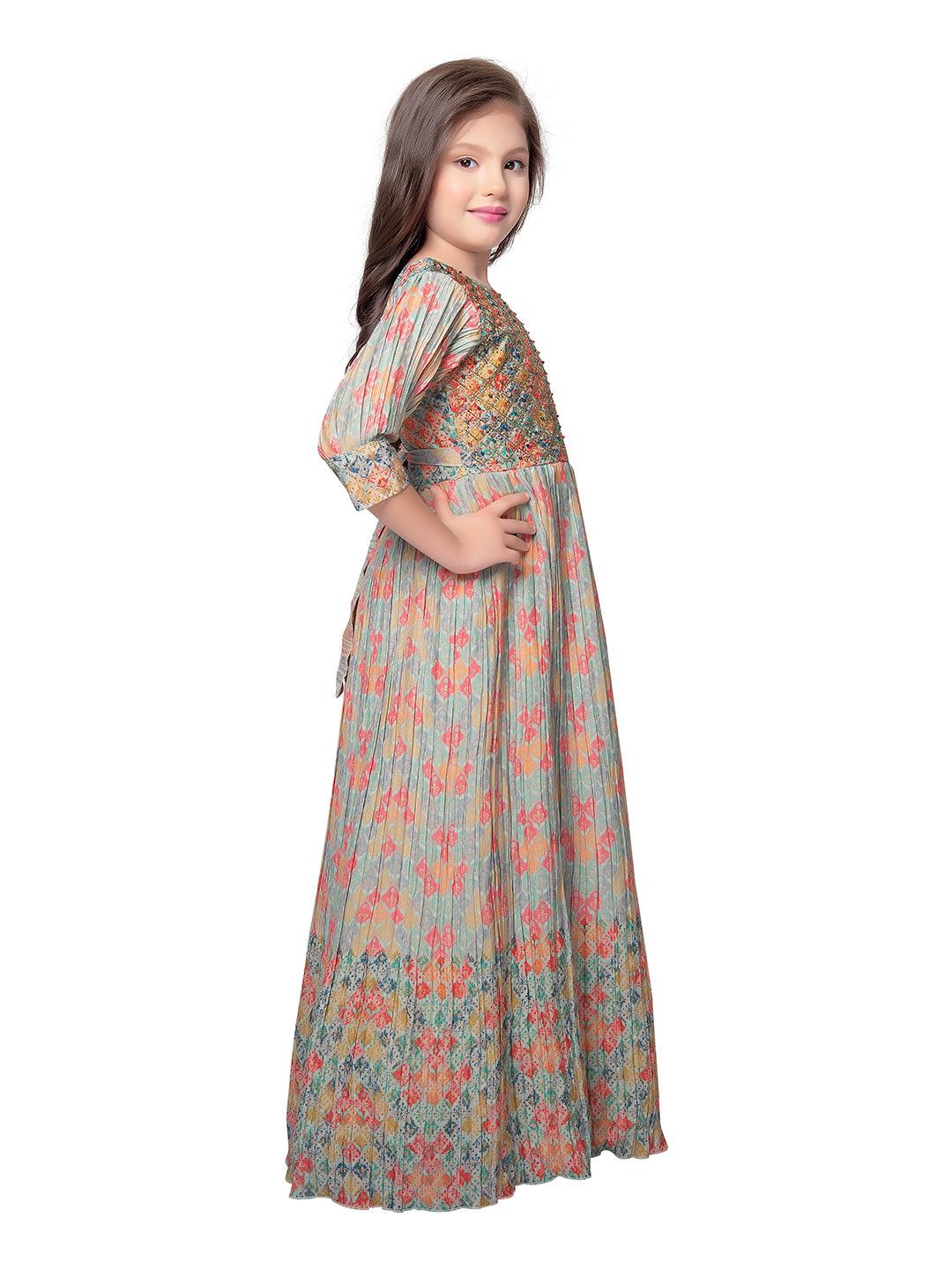 Printed Hand Embroidery Simple Yet Classic Gown For Girls - Betty Ethnic India - Gown - Betty Girls Wear Online