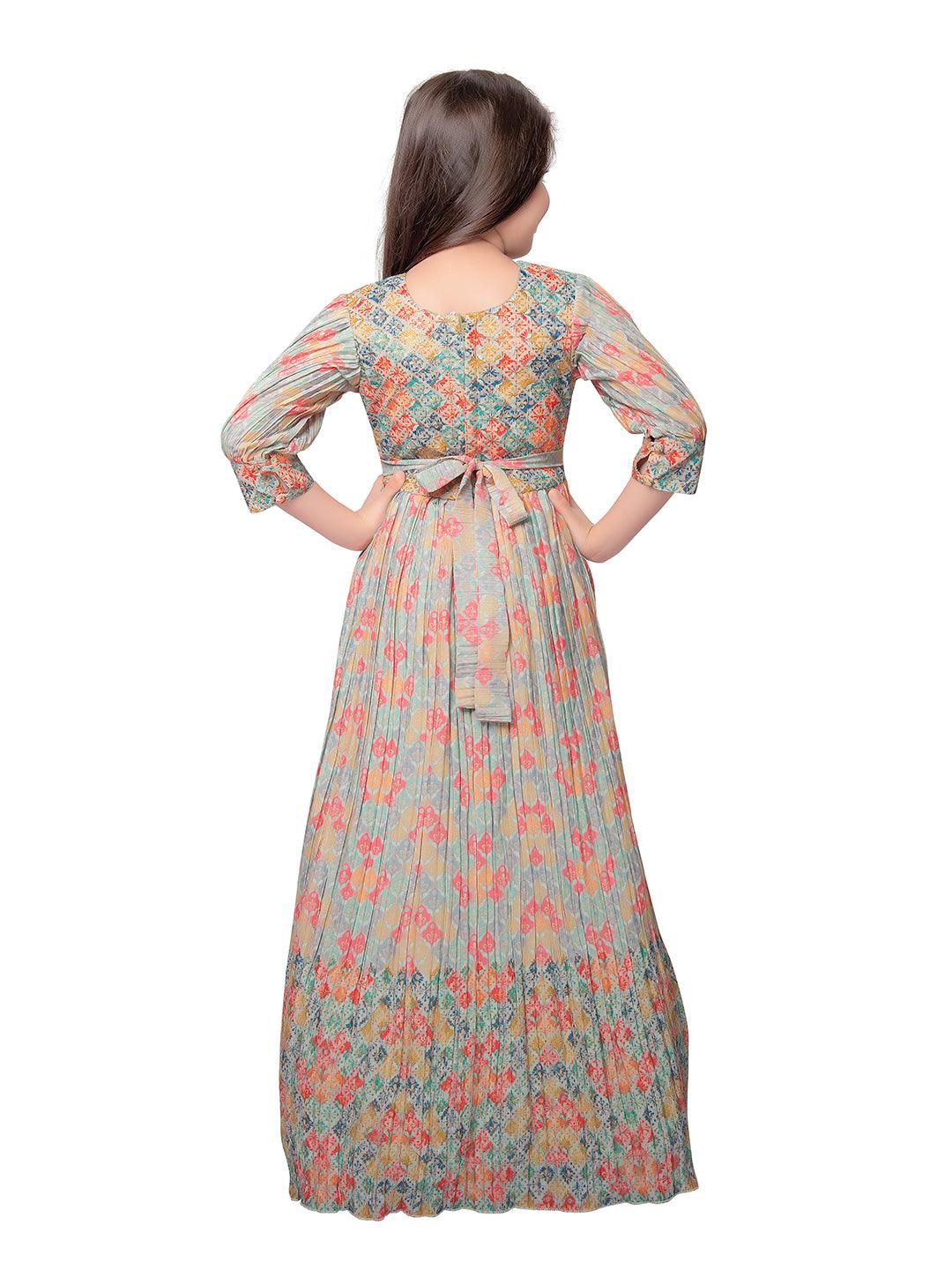 Printed Hand Embroidery Simple Yet Classic Gown For Girls - Betty Ethnic India - Gown - Betty Girls Wear Online