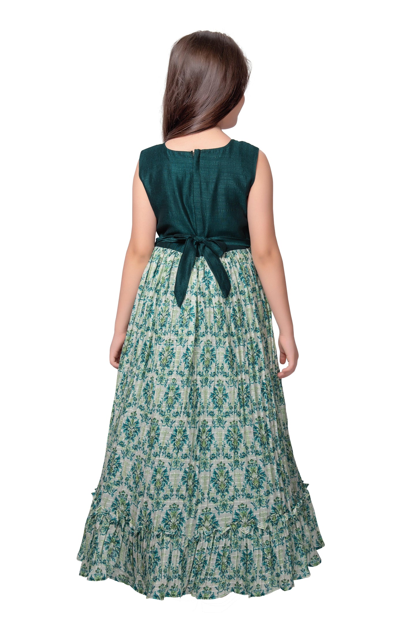 Bottle Green Coloured Ethnic Maxi Dress Gown For Girls - Betty Ethnic India - Gown - Betty Girls Wear Online