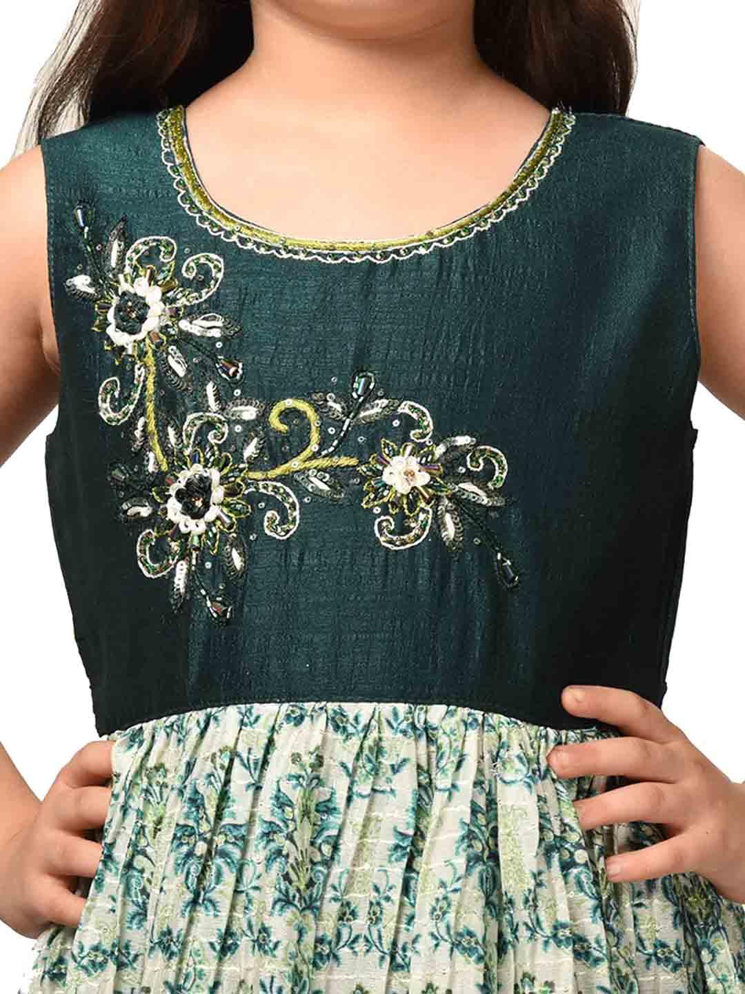 Bottle Green Coloured Ethnic Maxi Dress Gown For Girls - Betty Ethnic India - Gown - Betty Girls Wear Online