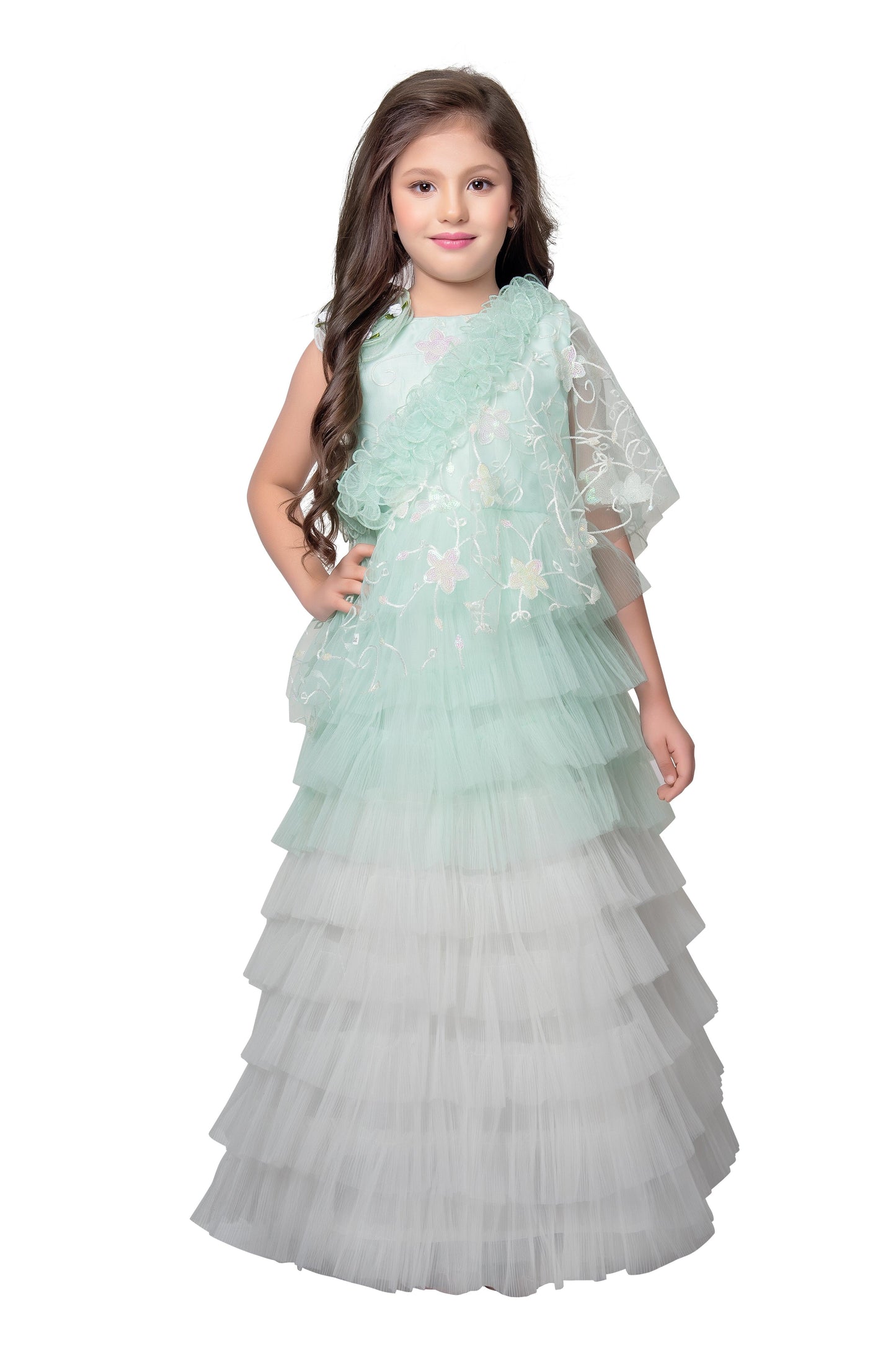 Pista Coloured Trendy Separate Poncho Style Gown For Girls - Betty Ethnic India - Gown - Betty Girls Wear Online