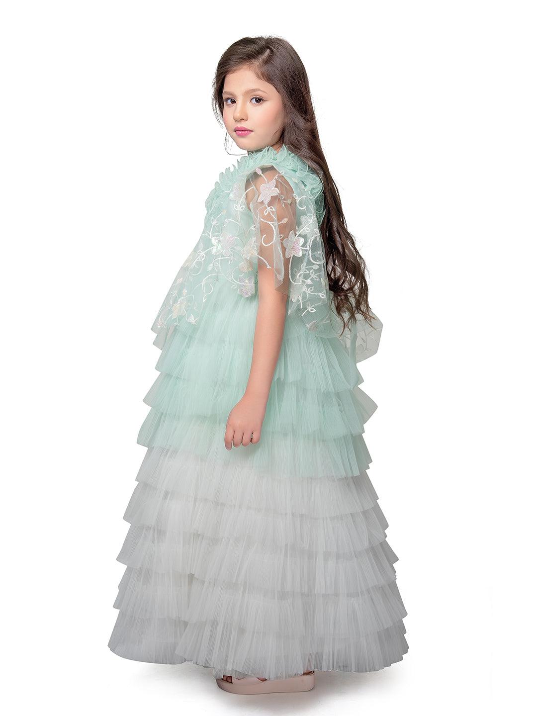 Pista Coloured Trendy Separate Poncho Style Gown For Girls - Betty Ethnic India - Gown - Betty Girls Wear Online