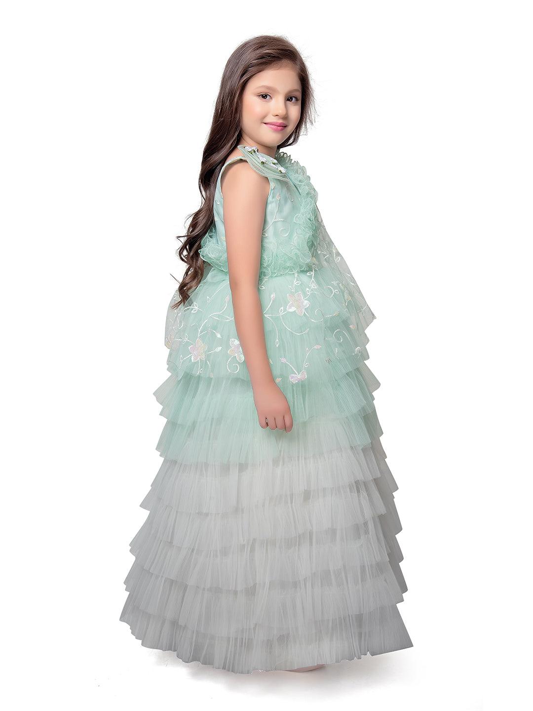 White Button Rani Pink Embroidery Georgette Poncho Style Gown Dress For  Kids Girls - White Button - 4158080