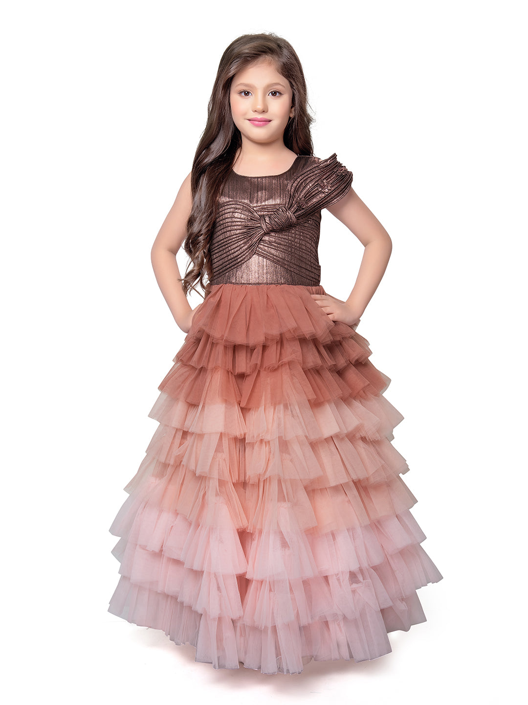 Rust Coloured Trendy Wire Style Unique Ethnic Gown For Girls - Betty Ethnic India - Gown - Betty Girls Wear Online