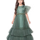 Girls Beetle Coloured One Side Fancy Sleeves Style Gown For Girls With Attached Dupatta - Betty Ethnic India - Gown - Betty Girls Wear Online