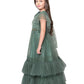 Girls Beetle Coloured One Side Fancy Sleeves Style Gown For Girls With Attached Dupatta - Betty Ethnic India - Gown - Betty Girls Wear Online