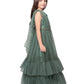 Girls Beetle Coloured One Side Fancy Sleeves Style Gown For Girls With Attached Dupatta - Betty Ethnic India - Gown - Betty Girls Wear Online