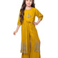 Yellow Embroidered Top with Embroidery Design, Paired with Solid Palazzos and a Stylish Jacket For Girls - Betty Ethnic India - Gharara / Sharara Set - Betty Girls Wear Online