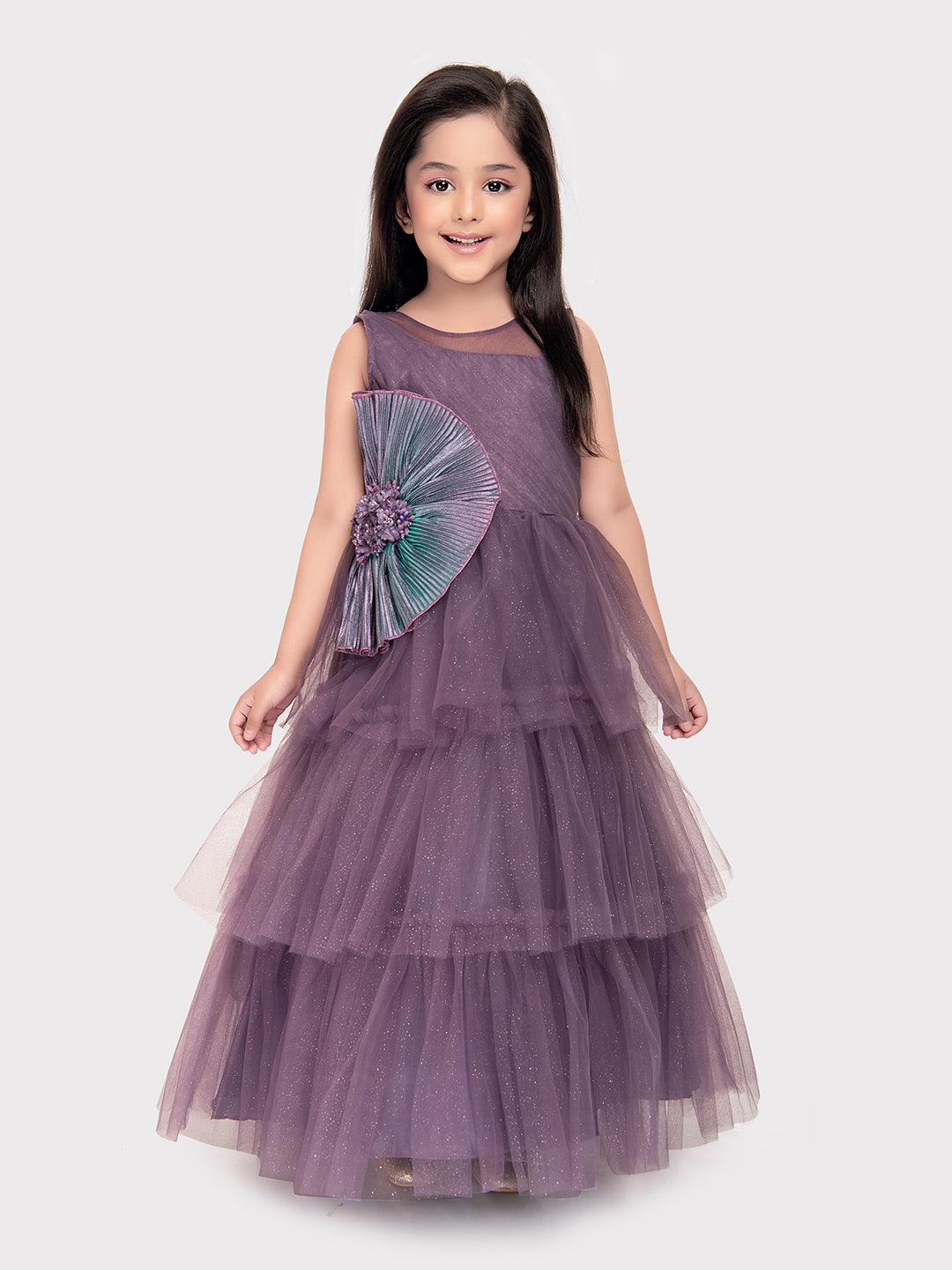 Lilac Coloured Imported Net Gown For Girls \Party Wear Birthday Ball Gown For Girls For Birthday, Festival, Celebrations - Betty Ethnic India - Gown - Betty Girls Wear Online