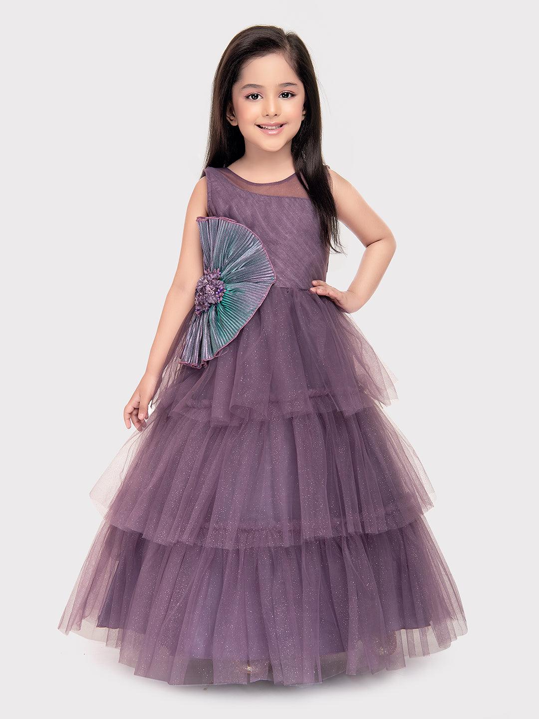 Lilac Coloured Imported Net Gown For Girls \Party Wear Birthday Ball Gown For Girls For Birthday, Festival, Celebrations - Betty Ethnic India - Gown - Betty Girls Wear Online