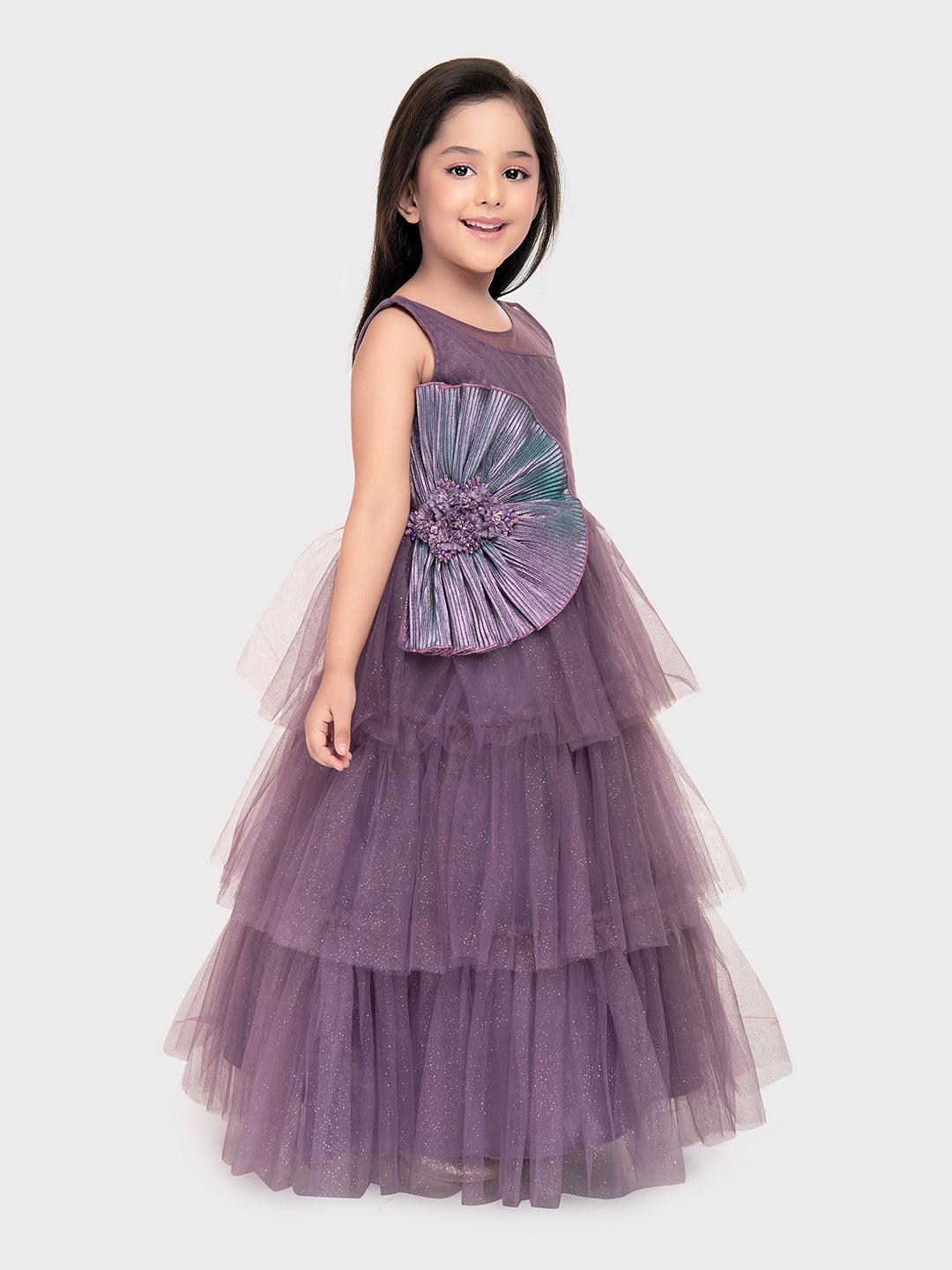 Lilac Coloured Imported Net Gown For Girls \Party Wear Birthday Ball Gown For Girls For Birthday, Festival, Celebrations - Betty Ethnic India - Gown - Betty Girls Wear Online