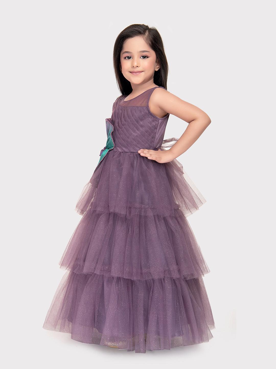 Lilac Coloured Imported Net Gown For Girls \Party Wear Birthday Ball Gown For Girls For Birthday, Festival, Celebrations - Betty Ethnic India - Gown - Betty Girls Wear Online