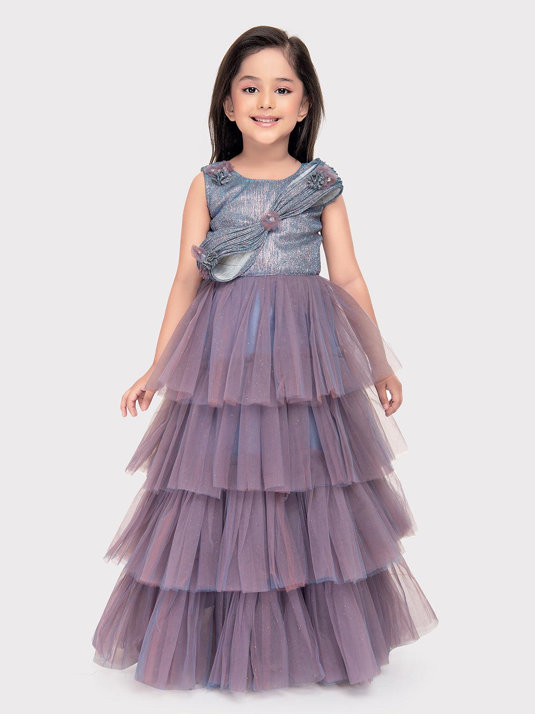 Sky Blue Coloured Imported Net Gown For Girls\ Fancy Style Gown For Girls - Betty Ethnic India - Gown - Betty Girls Wear Online