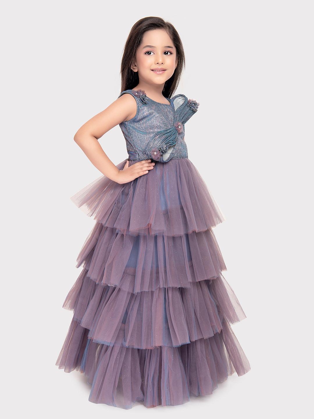 Sky Blue Coloured Imported Net Gown For Girls\ Fancy Style Gown For Girls - Betty Ethnic India - Gown - Betty Girls Wear Online