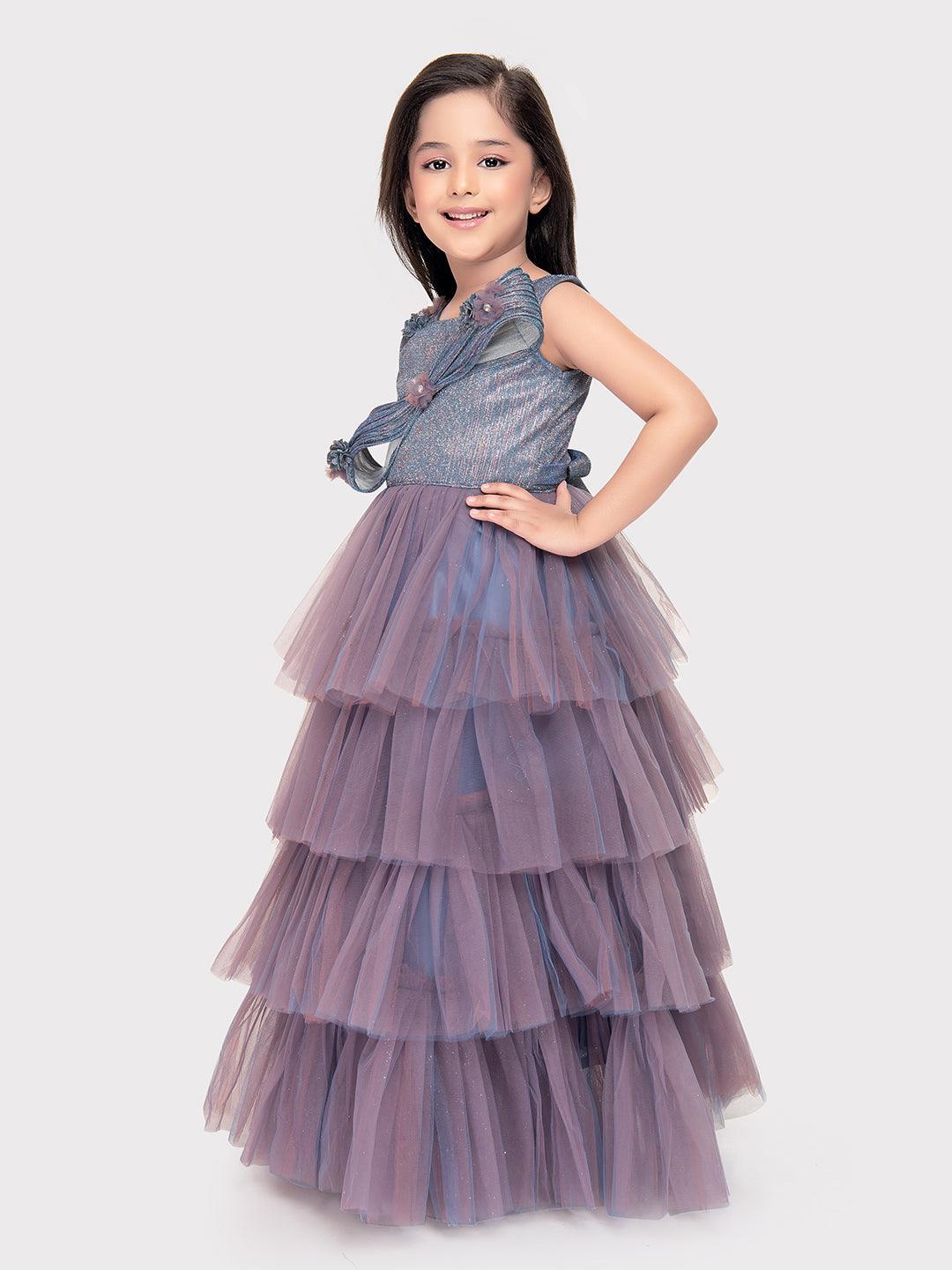 Sky Blue Coloured Imported Net Gown For Girls\ Fancy Style Gown For Girls - Betty Ethnic India - Gown - Betty Girls Wear Online