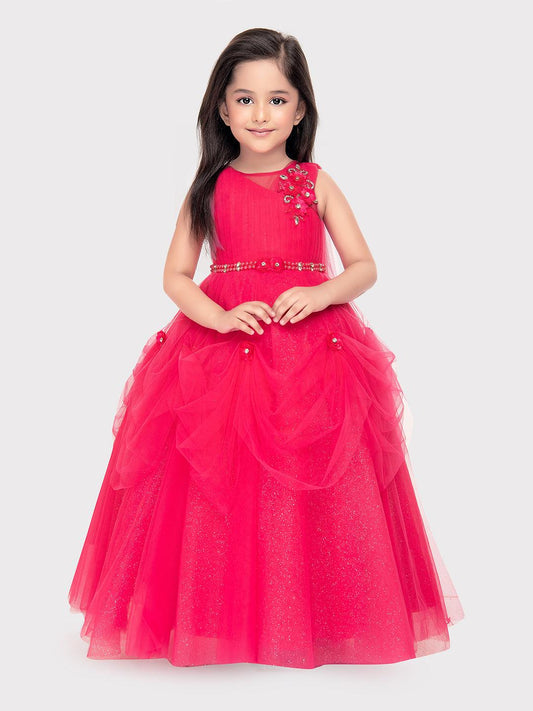 Rani Coloured Imported Net Gown For Girls \ Ball Gown For Girls \ Birthday Dress For Girls - Betty Ethnic India - Gown - Betty Girls Wear Online