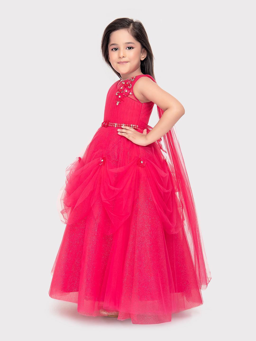 Rani Coloured Imported Net Gown For Girls \ Ball Gown For Girls \ Birthday Dress For Girls - Betty Ethnic India - Gown - Betty Girls Wear Online