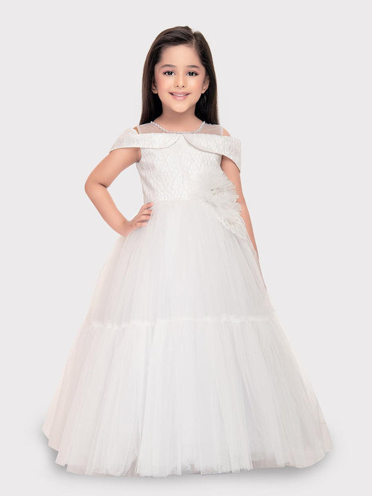 White Coloured Simple Gown For Girls \ Party Wear Gown For Girls - Betty Ethnic India - Gown - Betty Girls Wear Online