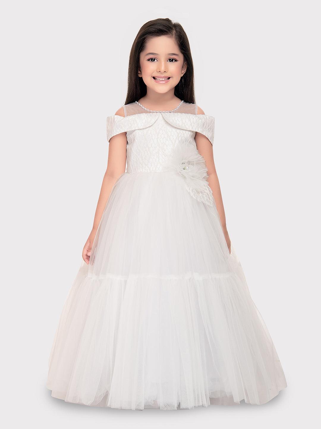 White Coloured Simple Gown For Girls \ Party Wear Gown For Girls - Betty Ethnic India - Gown - Betty Girls Wear Online