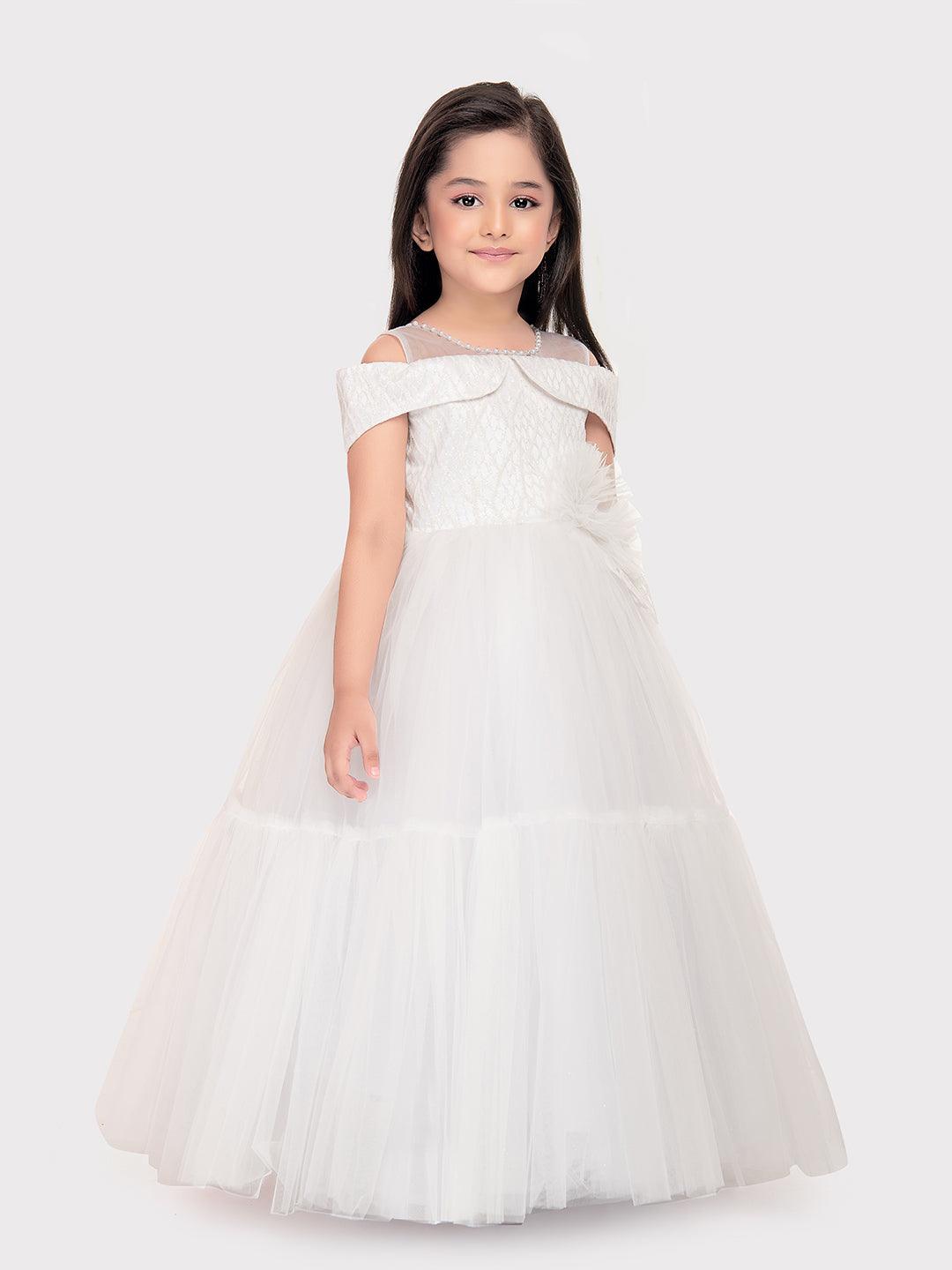 White Coloured Simple Gown For Girls \ Party Wear Gown For Girls - Betty Ethnic India - Gown - Betty Girls Wear Online