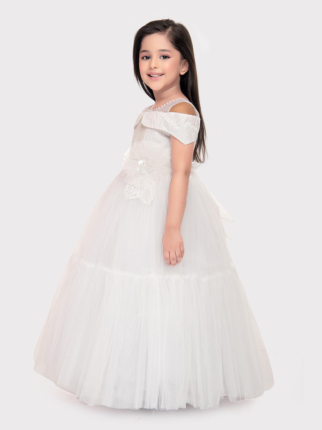 White Coloured Simple Gown For Girls \ Party Wear Gown For Girls - Betty Ethnic India - Gown - Betty Girls Wear Online