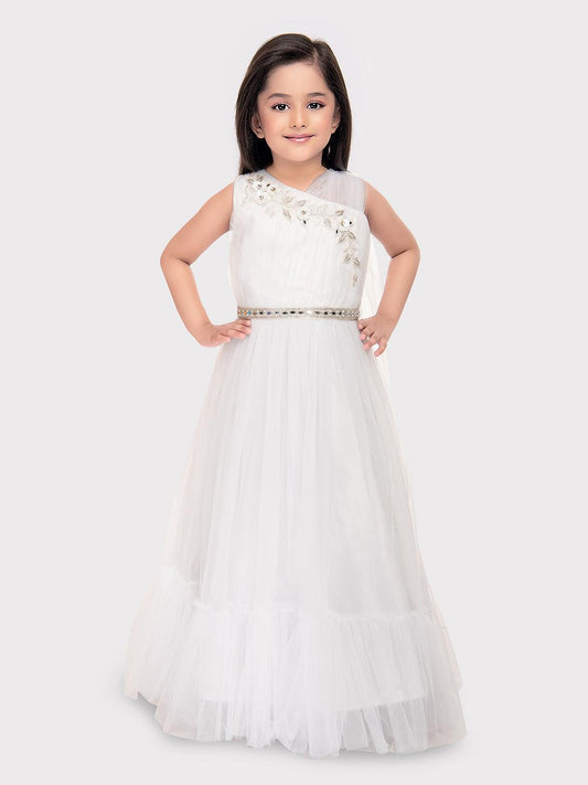 White Coloured Imported Net Gown For Girls \ Birthday Gown For Girls - Betty Ethnic India - Gown - Betty Girls Wear Online