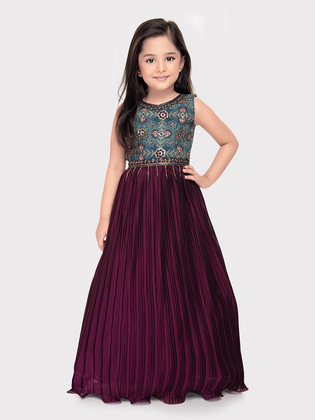 Wine Coloured Simple Ethnic Wear Gown For Girls - Betty Ethnic India - Gown - Betty Girls Wear Online