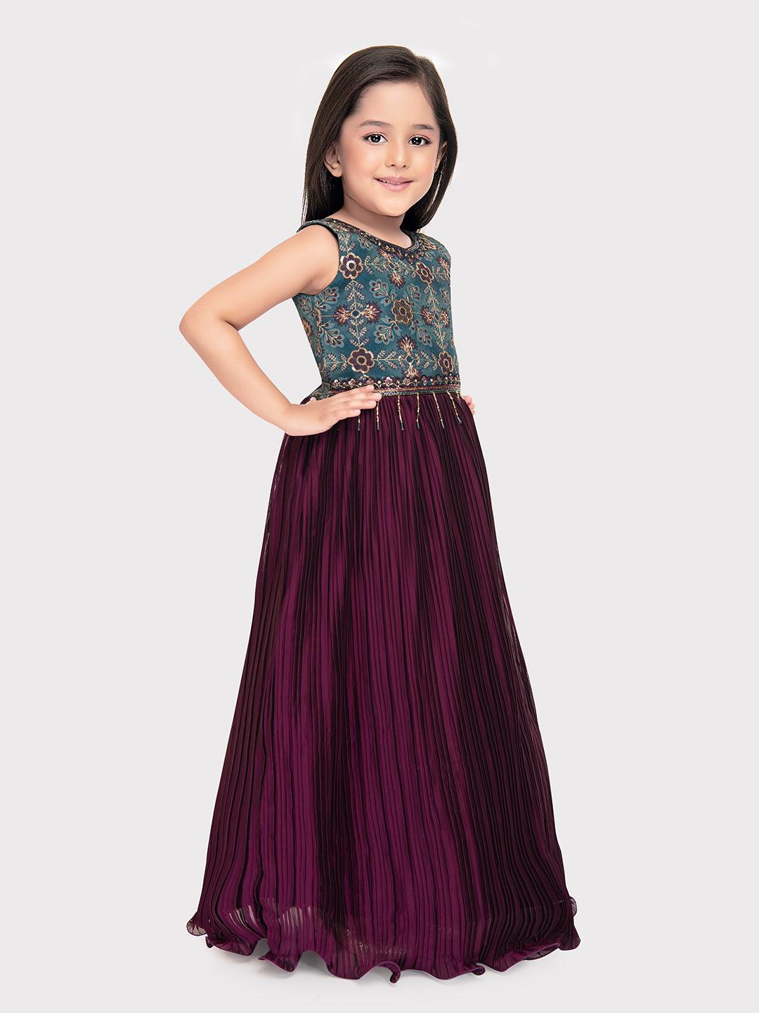 Wine Coloured Simple Ethnic Wear Gown For Girls - Betty Ethnic India - Gown - Betty Girls Wear Online