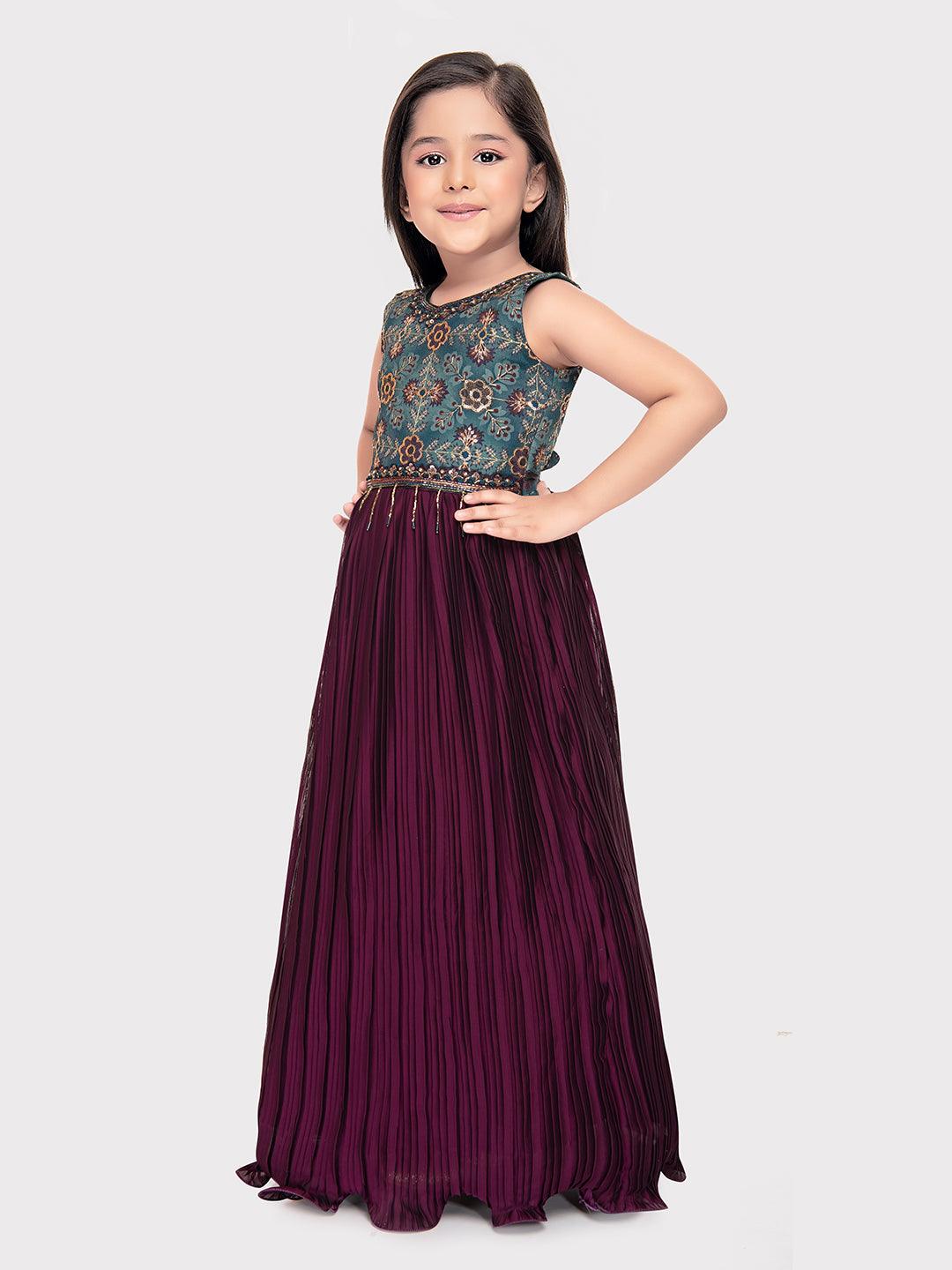 Wine Coloured Simple Ethnic Wear Gown For Girls - Betty Ethnic India - Gown - Betty Girls Wear Online