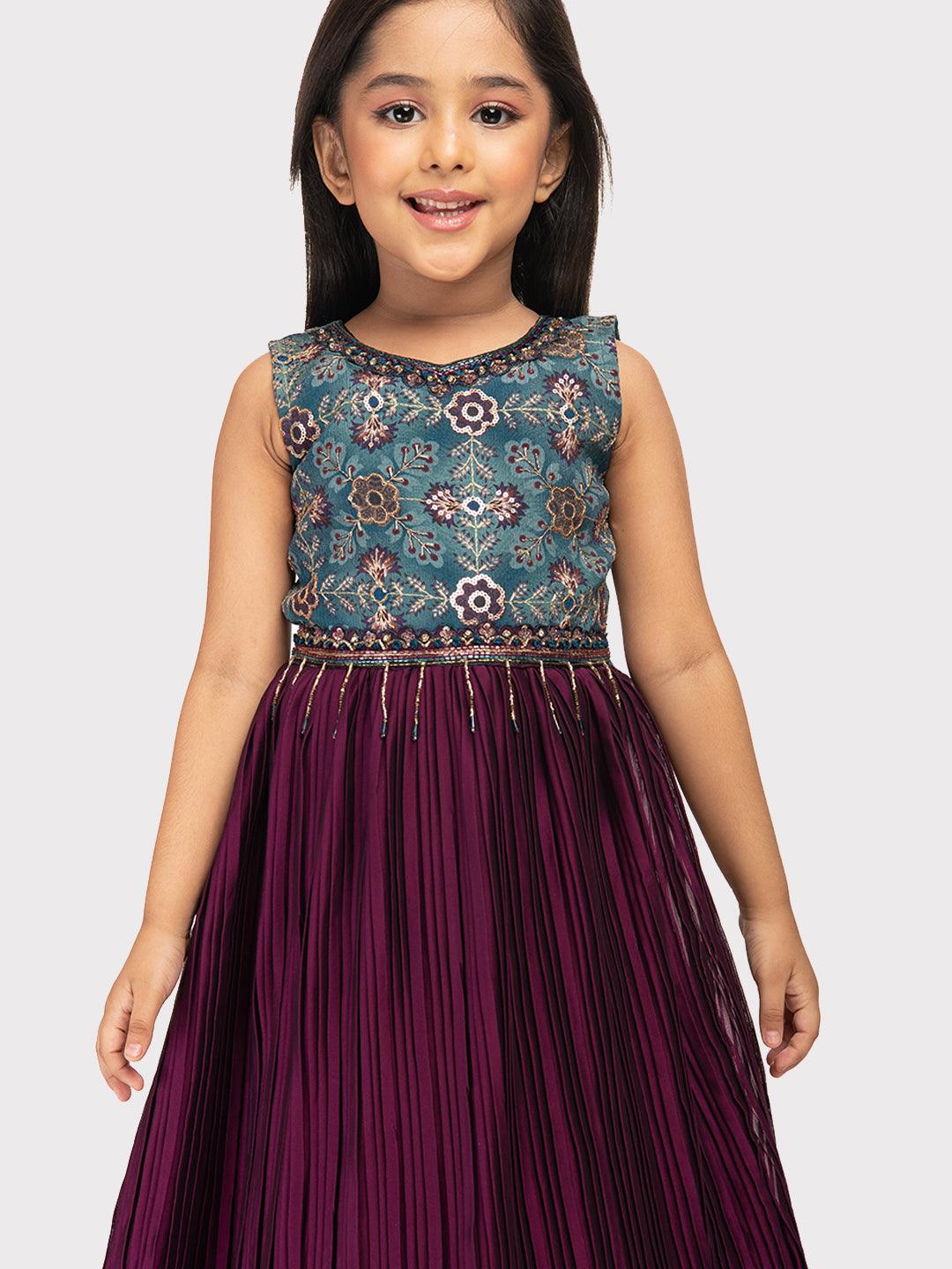 Wine Coloured Simple Ethnic Wear Gown For Girls - Betty Ethnic India - Gown - Betty Girls Wear Online