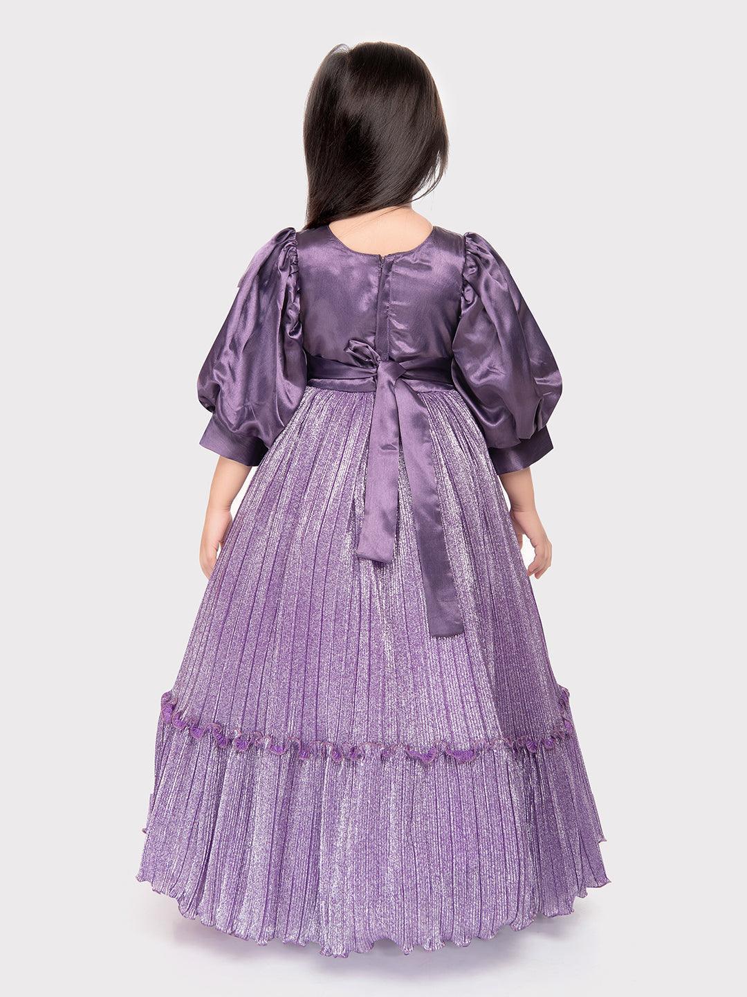 Purple Coloured Imported Shimmer Fabric Ball Gown For Girls \ Birthday Dress  For Girls Gown Betty Ethnic India