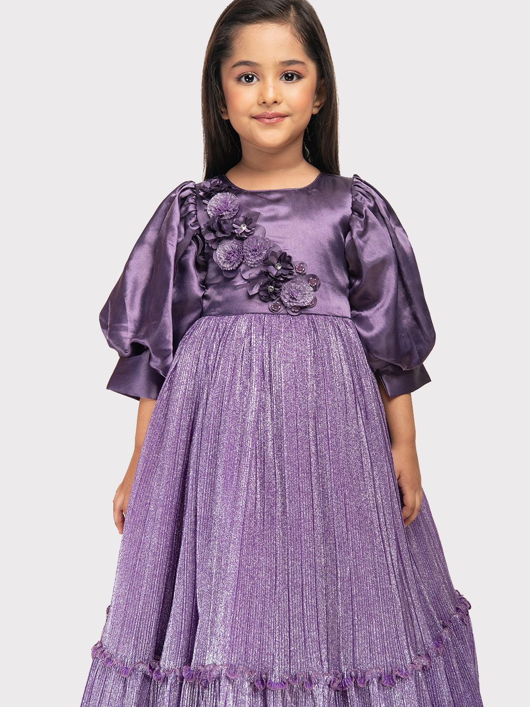 Purple Coloured Imported Shimmer Fabric Ball Gown For Girls \ Birthday Dress For Girls - Betty Ethnic India - Gown - Betty Girls Wear Online