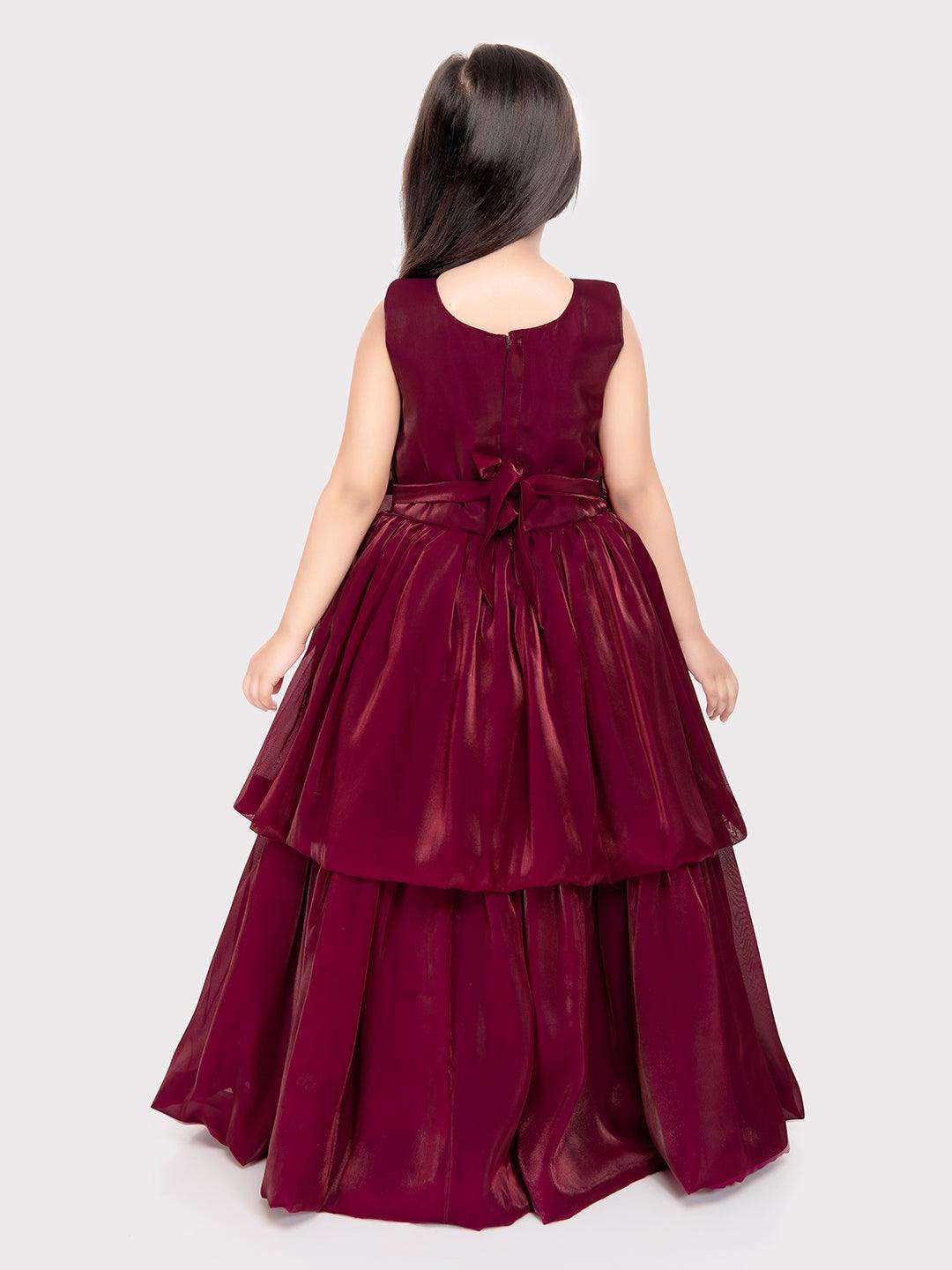 Rasberry Coloured Unique Body Imported Satin Gown For Girls \ Ball Gown For Girls - Betty Ethnic India - Gown - Betty Girls Wear Online