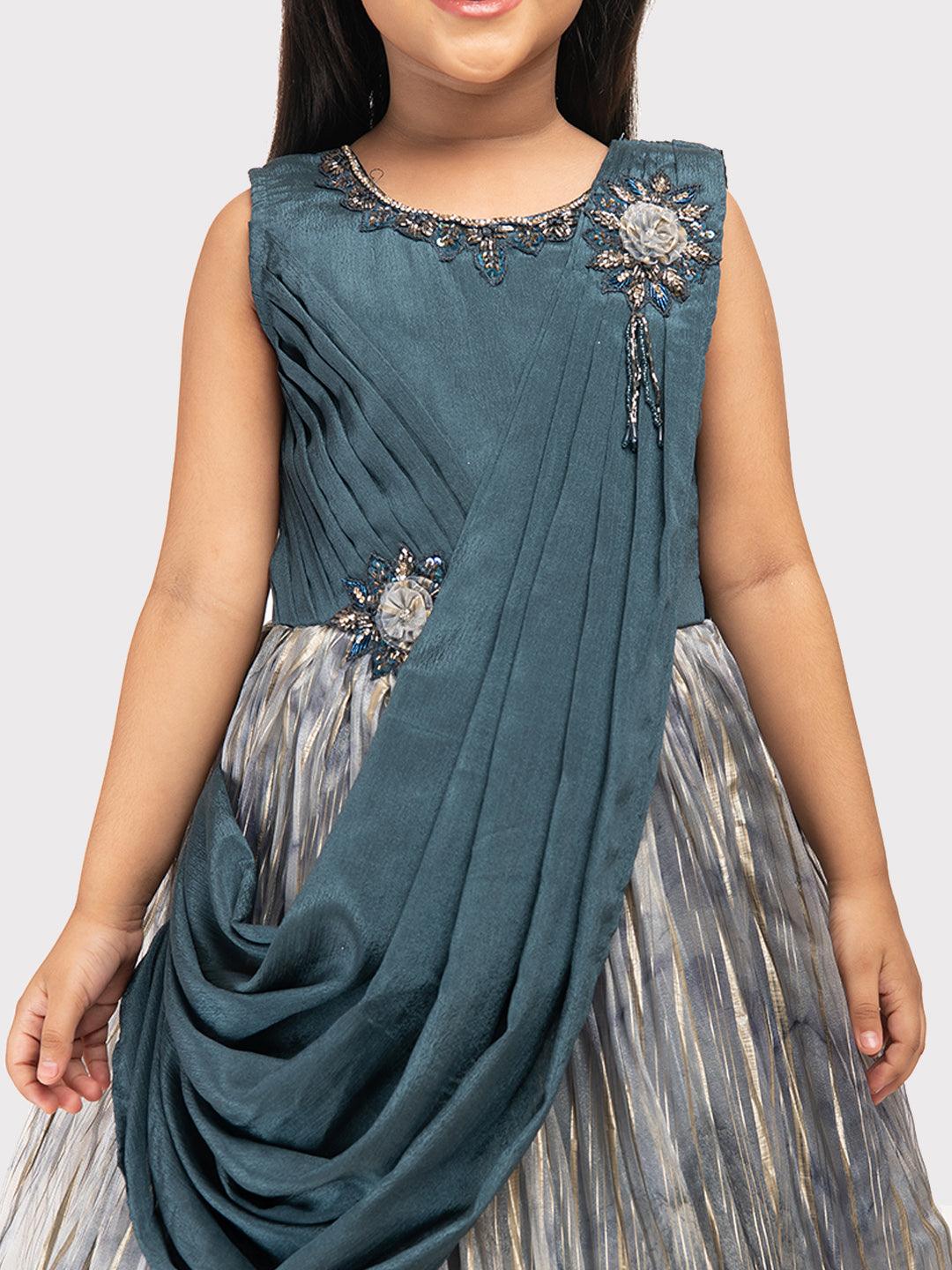 Grey Coloured Simple Dupatta Style Ethnic Wear Gown For Girls \ Party Wear Gown For Girls - Betty Ethnic India - Gown - Betty Girls Wear Online