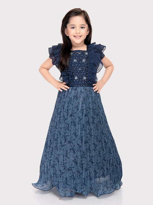 Blue Coloured Imported Gown For Girls\ Fancy Sleeves Concept Gown For Girls - Betty Ethnic India - Gown - Betty Girls Wear Online