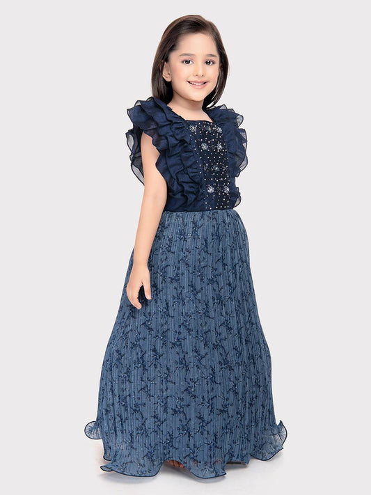 Blue Coloured Imported Gown For Girls\ Fancy Sleeves Concept Gown For Girls - Betty Ethnic India - Gown - Betty Girls Wear Online