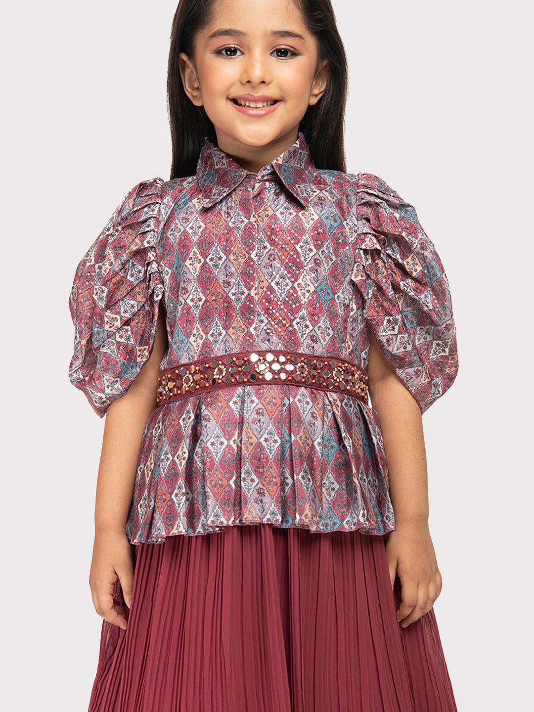 Rosewood Coloured Imported Gown For Girls\ Fancy Sleeves Concept Gown For Girls - Betty Ethnic India - Gown - Betty Girls Wear Online