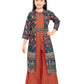 Girls Round Neck Top And Orange Palazzos With Fancy Printed Shrug & Hand Embroidery Ethnic Belt - Betty Ethnic India - Gharara / Sharara Set - Betty Girls Wear Online