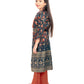 Girls Round Neck Top And Orange Palazzos With Fancy Printed Shrug & Hand Embroidery Ethnic Belt - Betty Ethnic India - Gharara / Sharara Set - Betty Girls Wear Online