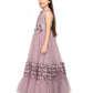 One Side Sleeves Trendy Look Orchid Coloured Gown For Girl - Betty Ethnic India - Gown - Betty Girls Wear Online