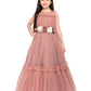 Coral Coloured Corsage Hand Work Imported Net Ruffle Ball Gown Style For Girls - Betty Ethnic India - Gown - Betty Girls Wear Online