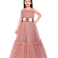 Coral Coloured Corsage Hand Work Imported Net Ruffle Ball Gown Style For Girls - Betty Ethnic India - Gown - Betty Girls Wear Online