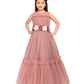 Coral Coloured Corsage Hand Work Imported Net Ruffle Ball Gown Style For Girls - Betty Ethnic India - Gown - Betty Girls Wear Online