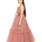 Coral Coloured Corsage Hand Work Imported Net Ruffle Ball Gown Style For Girls - Betty Ethnic India - Gown - Betty Girls Wear Online