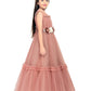 Coral Coloured Corsage Hand Work Imported Net Ruffle Ball Gown Style For Girls - Betty Ethnic India - Gown - Betty Girls Wear Online