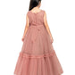 Coral Coloured Corsage Hand Work Imported Net Ruffle Ball Gown Style For Girls - Betty Ethnic India - Gown - Betty Girls Wear Online