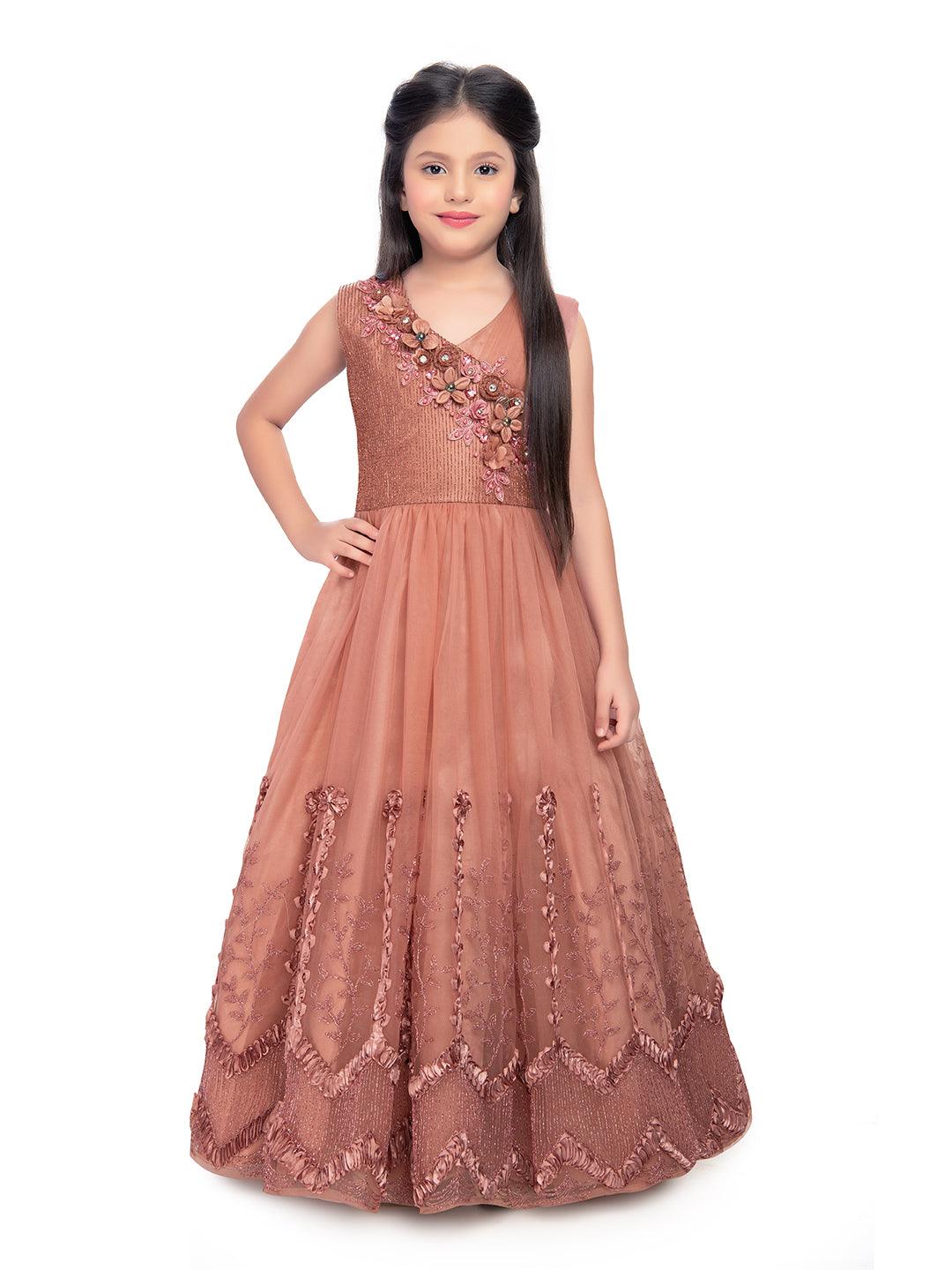 Orchid Coloured Imported Net Simple And Classic Gown For Girls - Betty Ethnic India - Gown - Betty Girls Wear Online