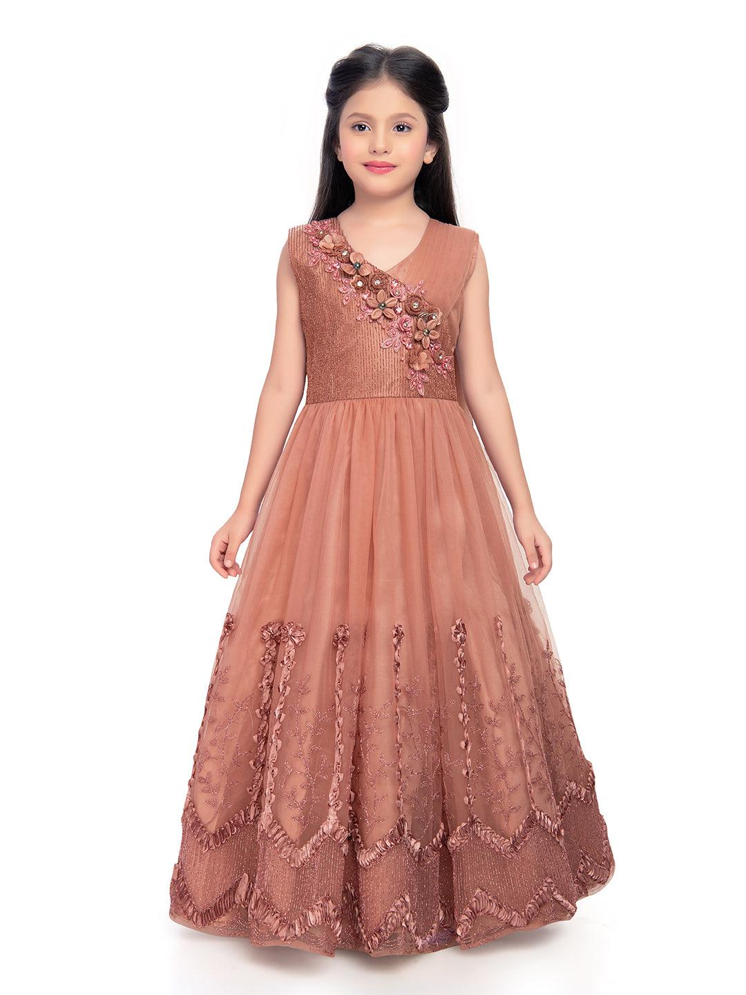 Orchid Coloured Imported Net Simple And Classic Gown For Girls - Betty Ethnic India - Gown - Betty Girls Wear Online