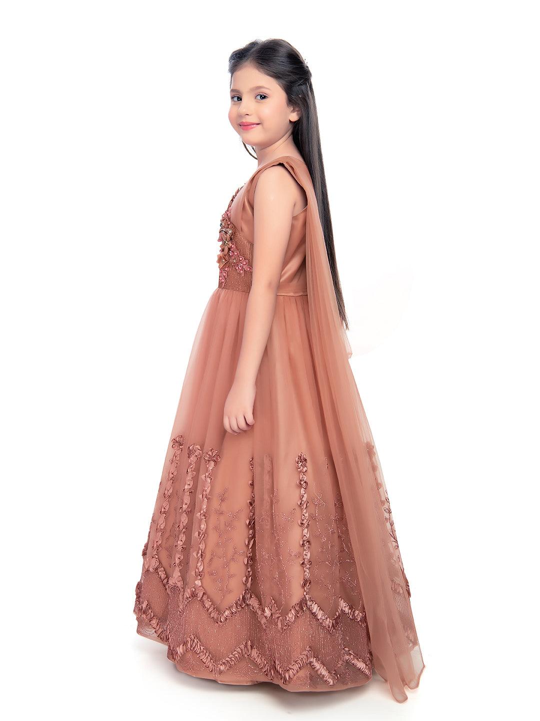 Orchid Coloured Imported Net Simple And Classic Gown For Girls - Betty Ethnic India - Gown - Betty Girls Wear Online